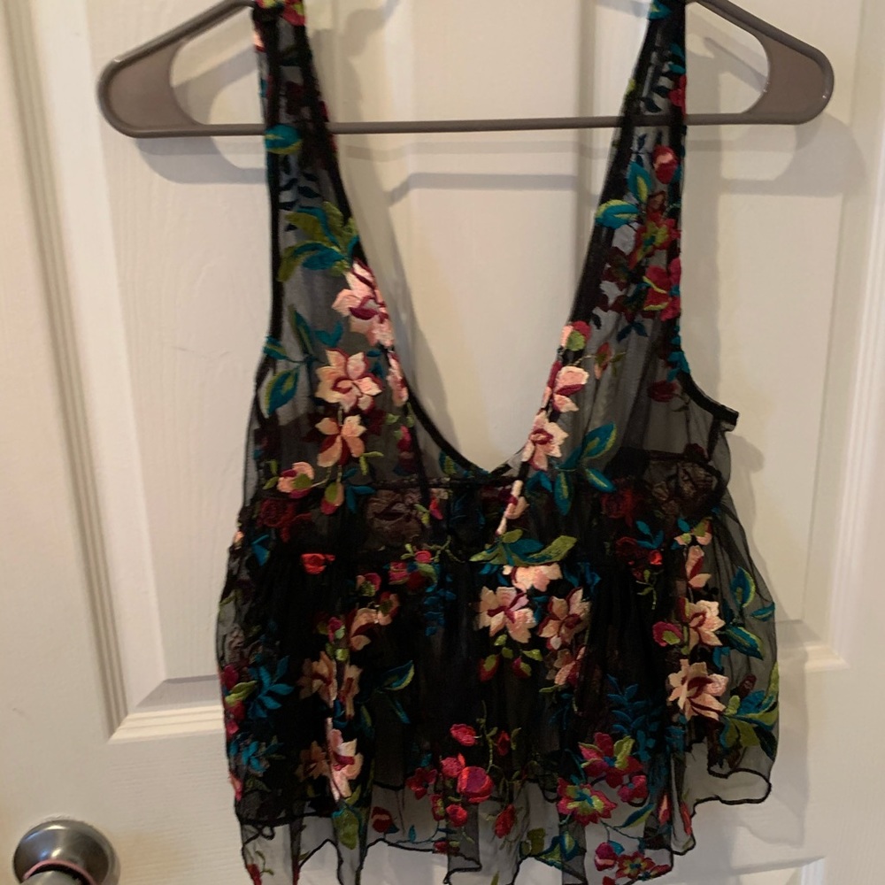 Black Sheer Tank with Embrodery - SMALL